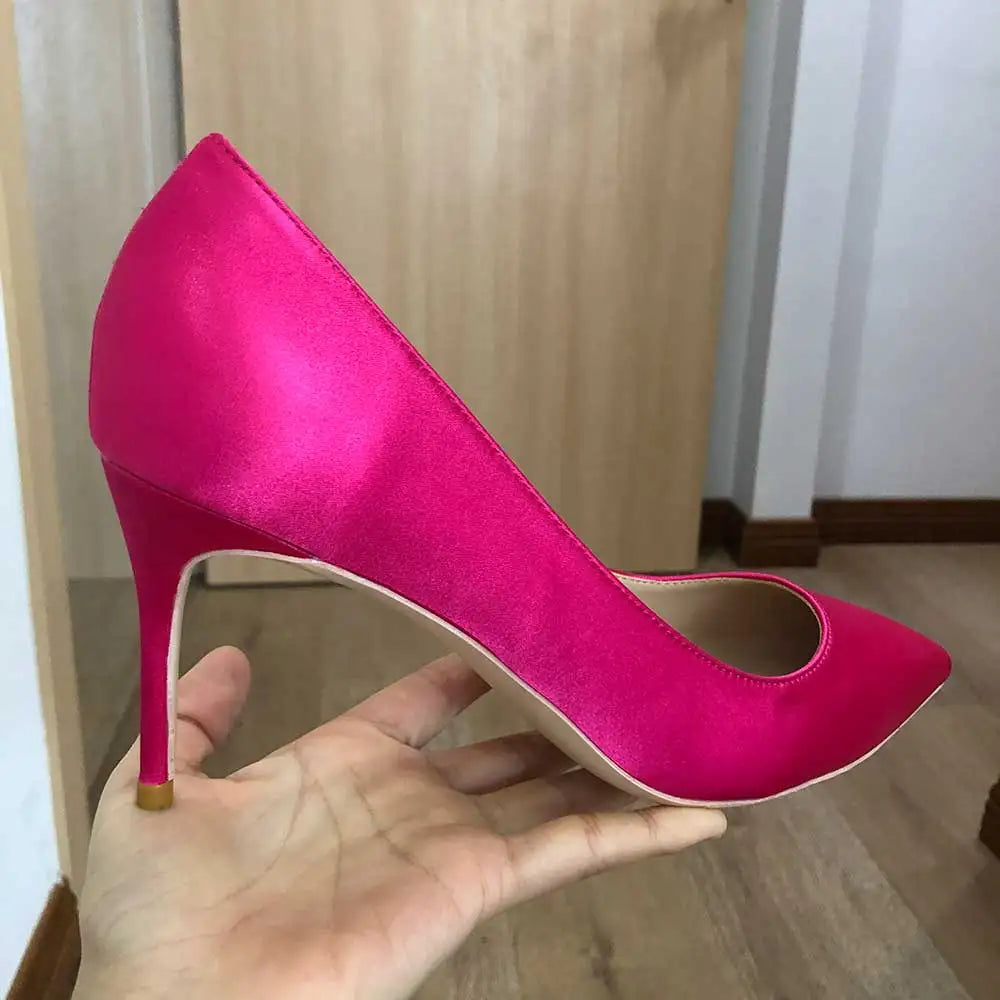 Rose Pink Satin Pointed Toe High Heels Stiletto Pumps For Women