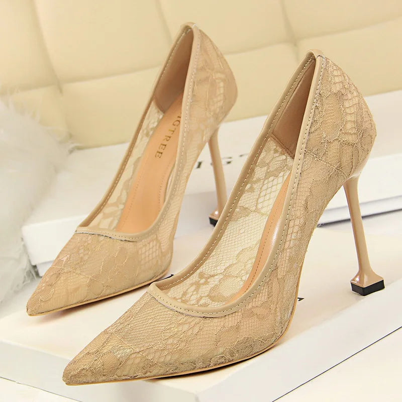 Lace Hollow Stiletto Heels Nightclub Party Shoes For Women