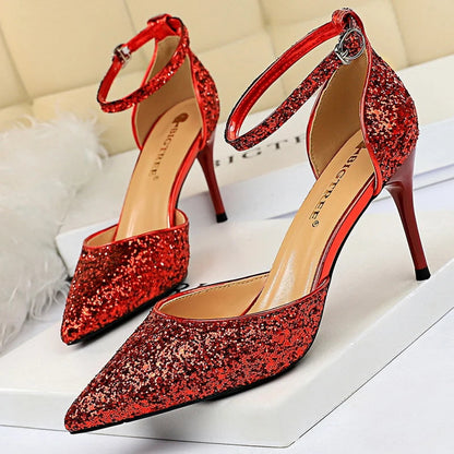 Sexy High Heels Sequins Women Pumps Fashion Wedding Shoes Hollow