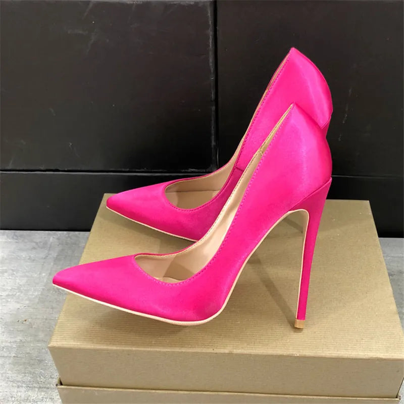 Rose Pink Satin Pointed Toe High Heels Stiletto Pumps For Women