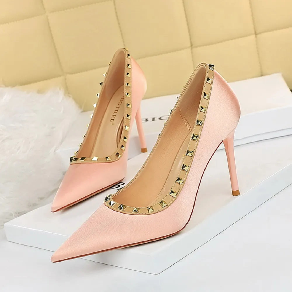 Satin Stiletto High-Heeled Single Shoes For A Sexy Nightclub