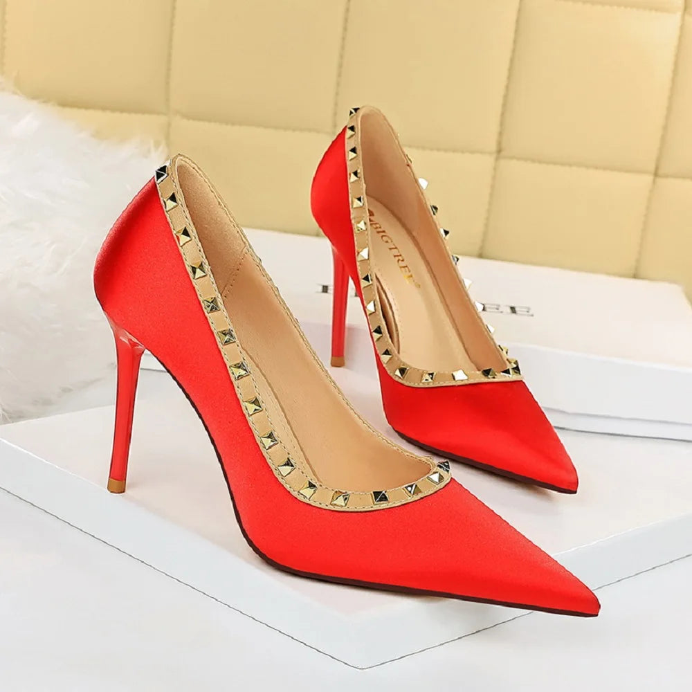 Satin Stiletto High-Heeled Single Shoes For A Sexy Nightclub