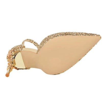 Sequined High Heel Stiletto Pumps In Gold And Silver
