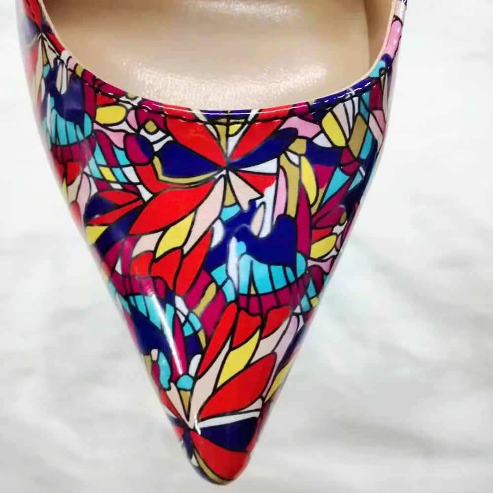 Graphic Printed Women Pointy Toe High Heel Slip On Stiletto Pumps