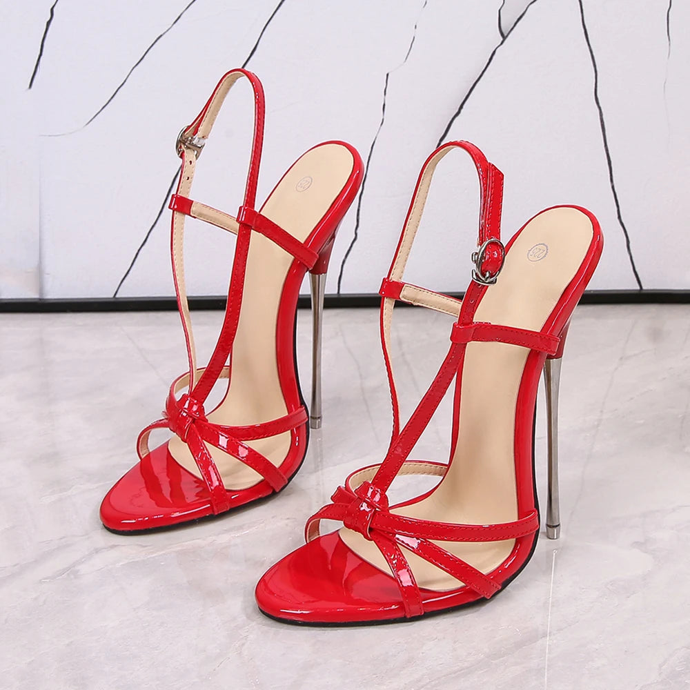 Metal Heel Strappy Stiletto Sandals For Women 16Cm High Summer Style