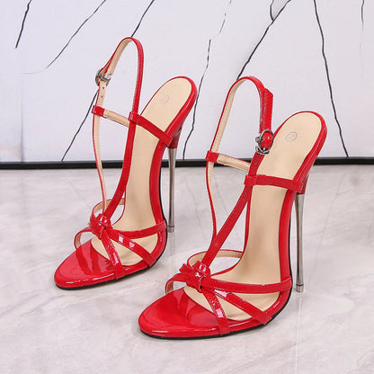 Metal Heel Strappy Stiletto Sandals For Women 16Cm High Summer Style