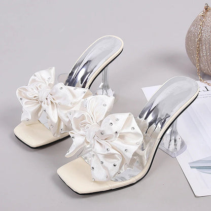 Crystal Bow High Heels Slippers Shoes For Women