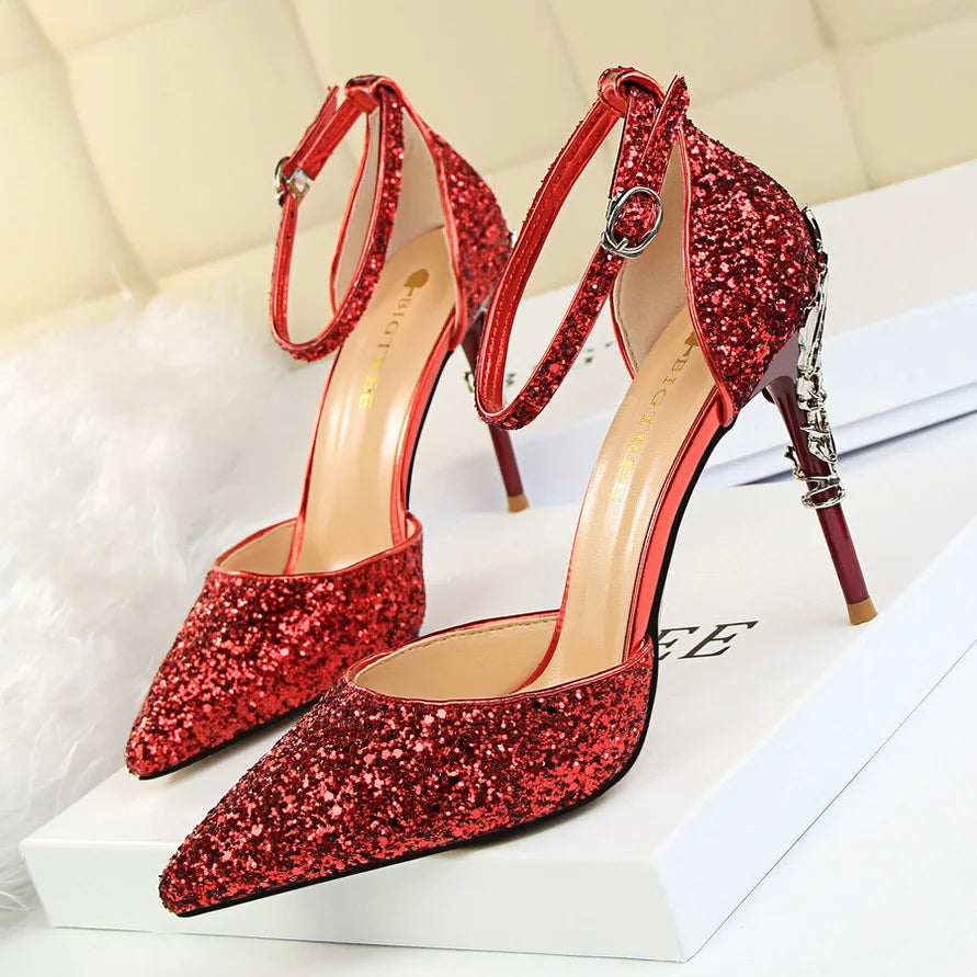 Sequined High Heel Stiletto Pumps In Gold And Silver