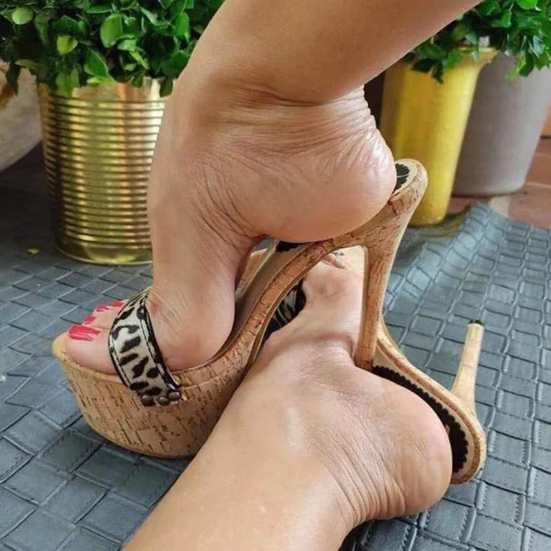 Leopard Grain Platform Slippers For Women - Sexy Dance Sandals