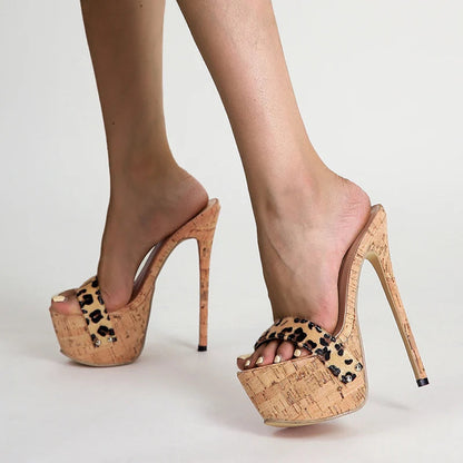 Leopard Grain Platform Slippers For Women - Sexy Dance Sandals