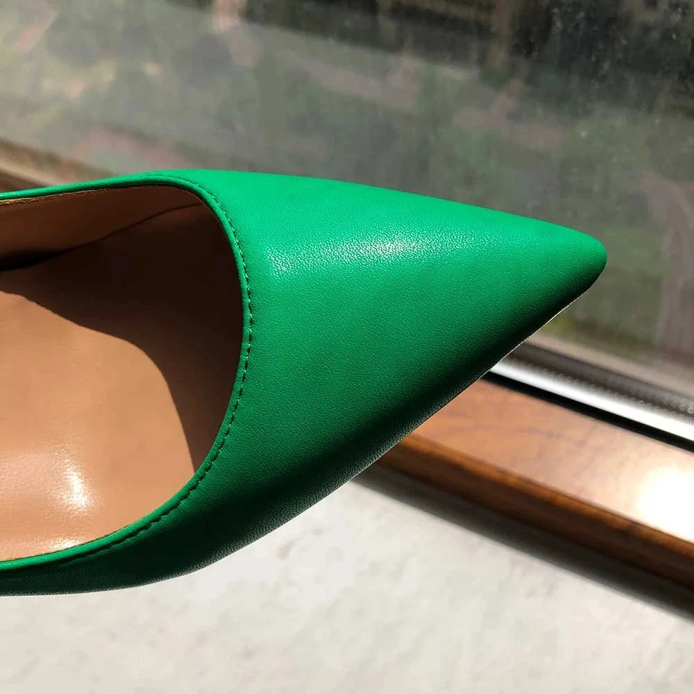 Green Women Pointy Toe High Heels 8/10/12Cm Slip On Stilettos Fashion