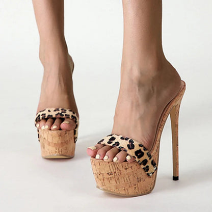 Leopard Grain Platform Slippers For Women - Sexy Dance Sandals