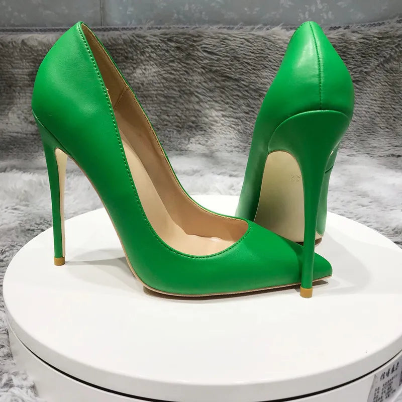 Green Women Pointy Toe High Heels 8/10/12Cm Slip On Stilettos Fashion