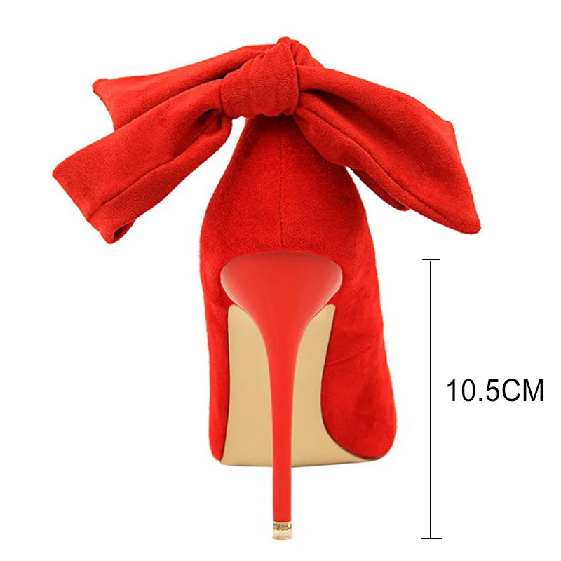 Suede High Heels With Bow-Knot Detail Stiletto Pumps For Women
