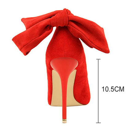 Suede High Heels With Bow-Knot Detail Stiletto Pumps For Women