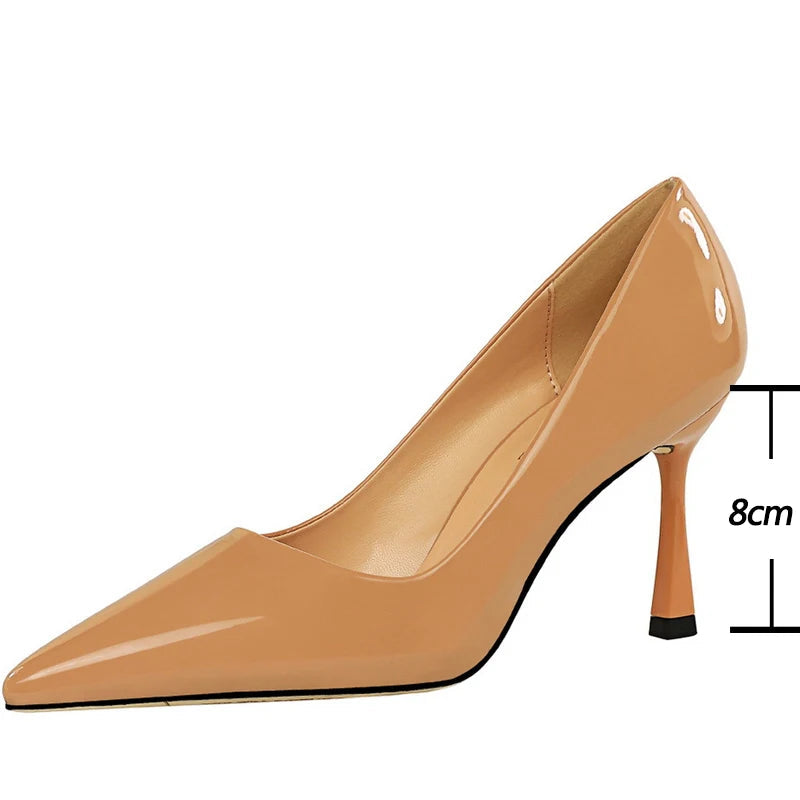 Patent Leather Pointed Toe Stiletto Pumps For Women Office Wear