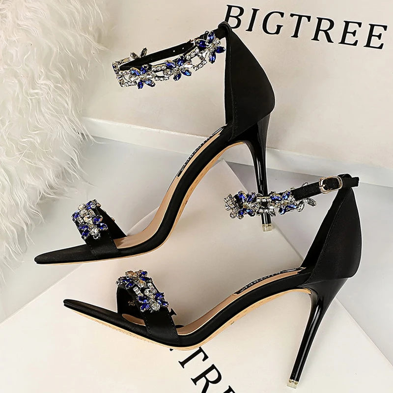 Rhinestone Open Toe High Heel Sandals For Women By New Designer