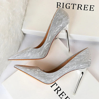 Silver Champagne Sequins Stiletto Wedding Shoes Women High Heels