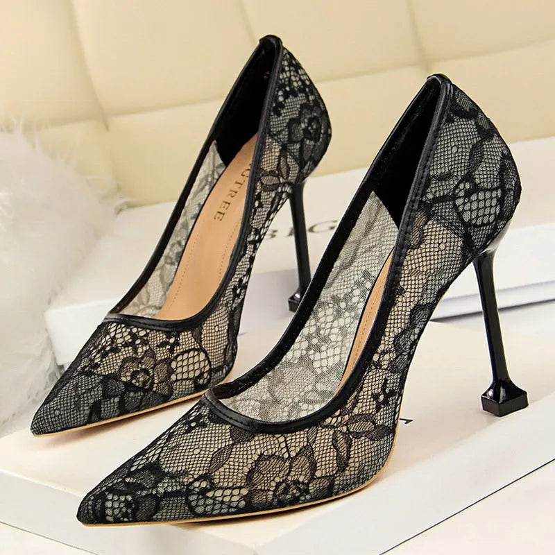 Lace Hollow Stiletto Heels Nightclub Party Shoes For Women