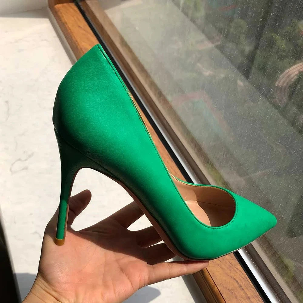 Green Women Pointy Toe High Heels 8/10/12Cm Slip On Stilettos Fashion