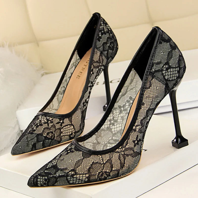 Lace Hollow Stiletto Heels Nightclub Party Shoes For Women