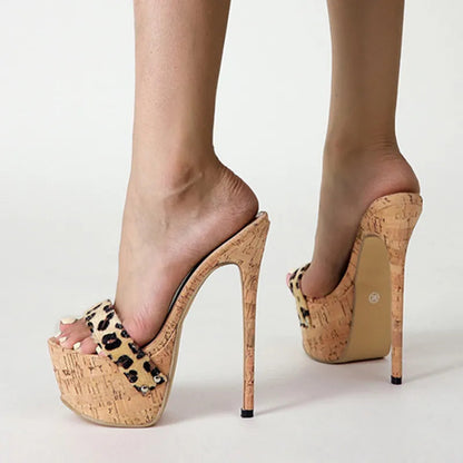 Leopard Grain Platform Slippers For Women - Sexy Dance Sandals