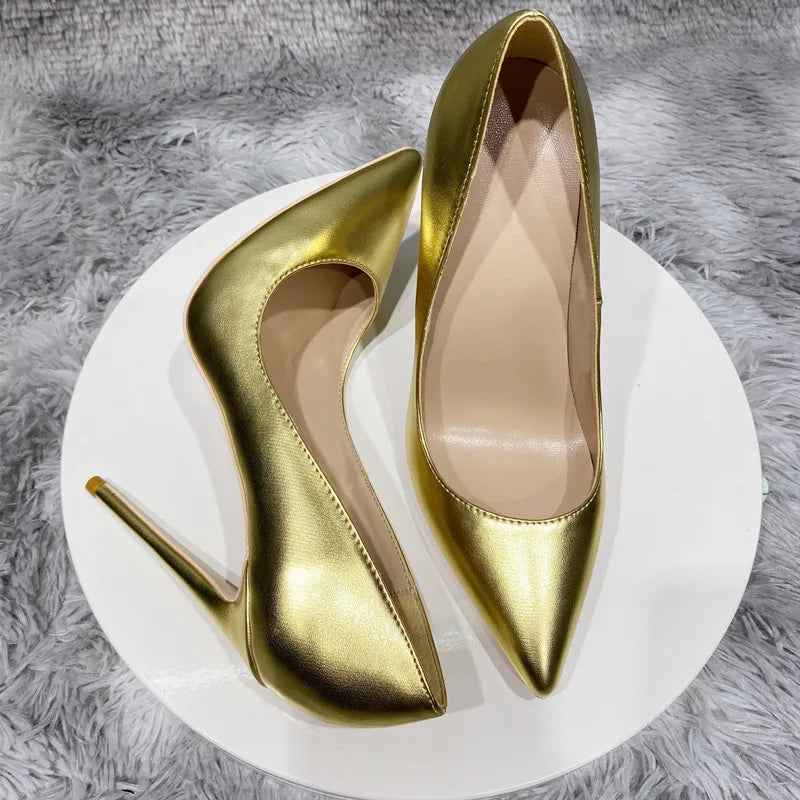 Gold Matte Women Pointytoe High Heel Wedding Party Shoes