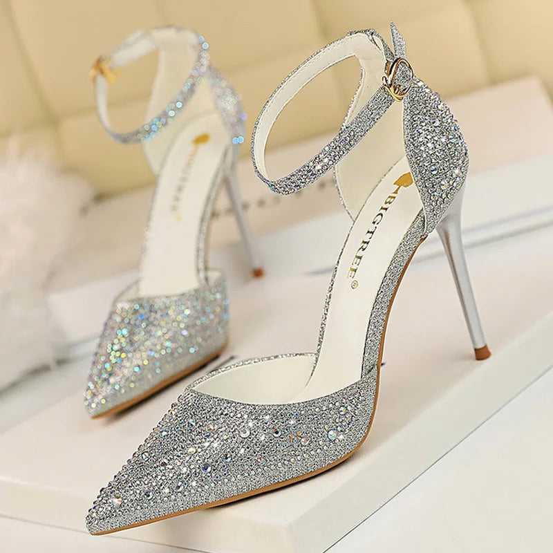 Shiny Rhinestones High Heels Ladies Pumps Stiletto Sweet Women Shoes