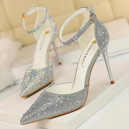 Shiny Rhinestones High Heels Ladies Pumps Stiletto Sweet Women Shoes