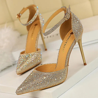 Shiny Rhinestones High Heels Ladies Pumps Stiletto Sweet Women Shoes