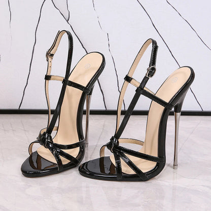 Metal Heel Strappy Stiletto Sandals For Women 16Cm High Summer Style