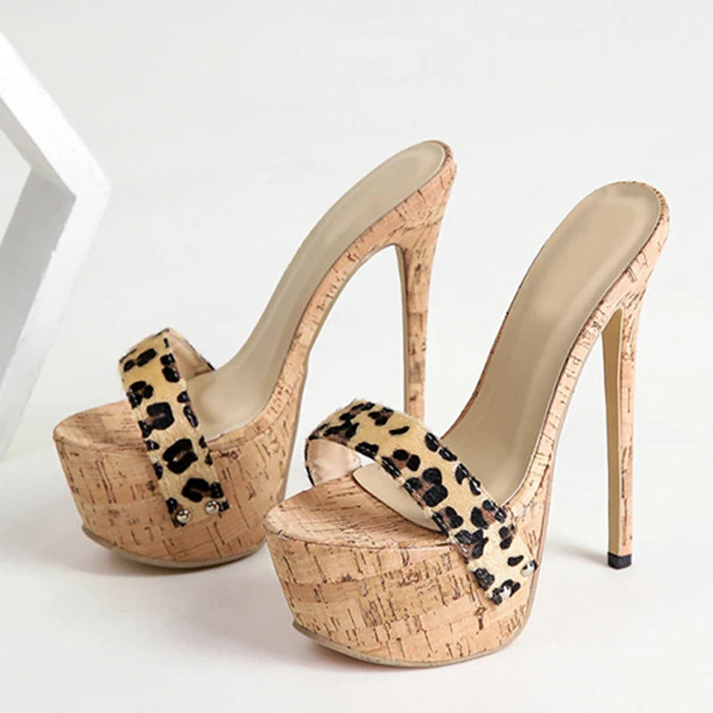 Leopard Grain Platform Slippers For Women - Sexy Dance Sandals