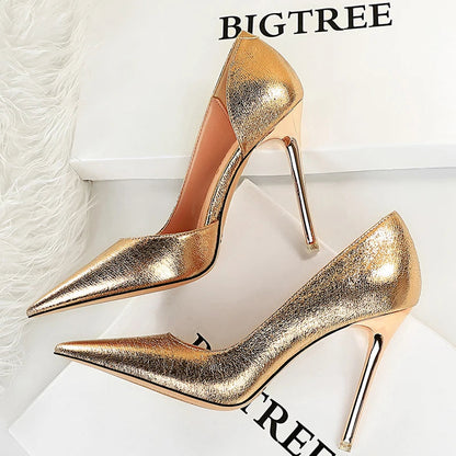 Gold Silver Black Champagne Women Pumps Stiletto Heels Wedding Shoes Sexy