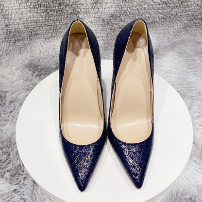 Crocodile Effect Women Pointy Toe Slip On High Heel Stiletto Pumps