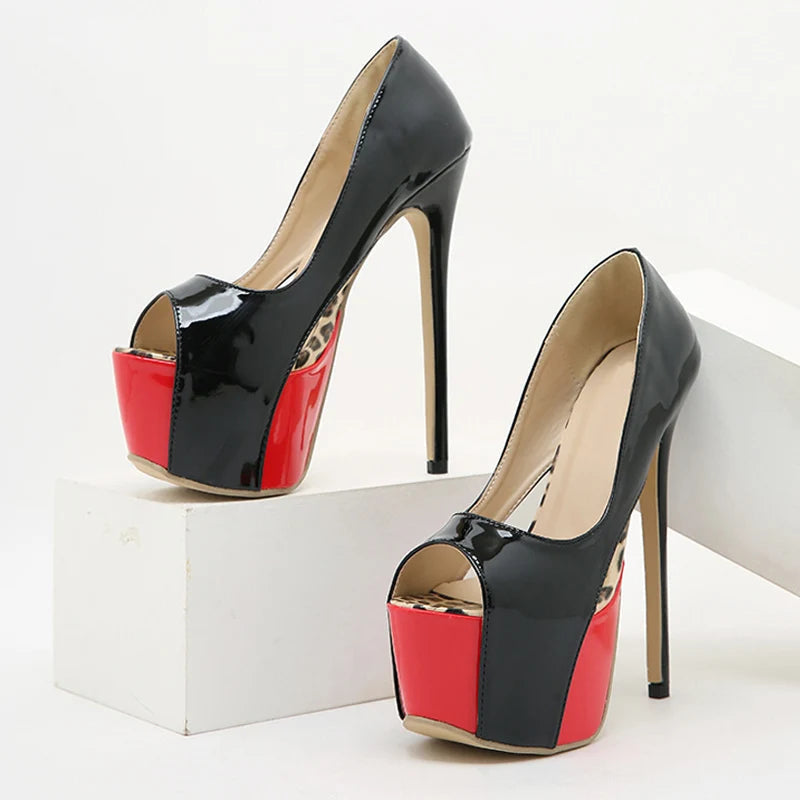 7Cm Platform High Heels Women Fashion Patent Leather Peep Toe Slingback Pumps - Stylish And Chic