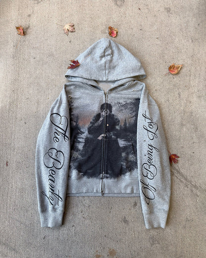 Photo Letter Graphic Zip Front Hoodie