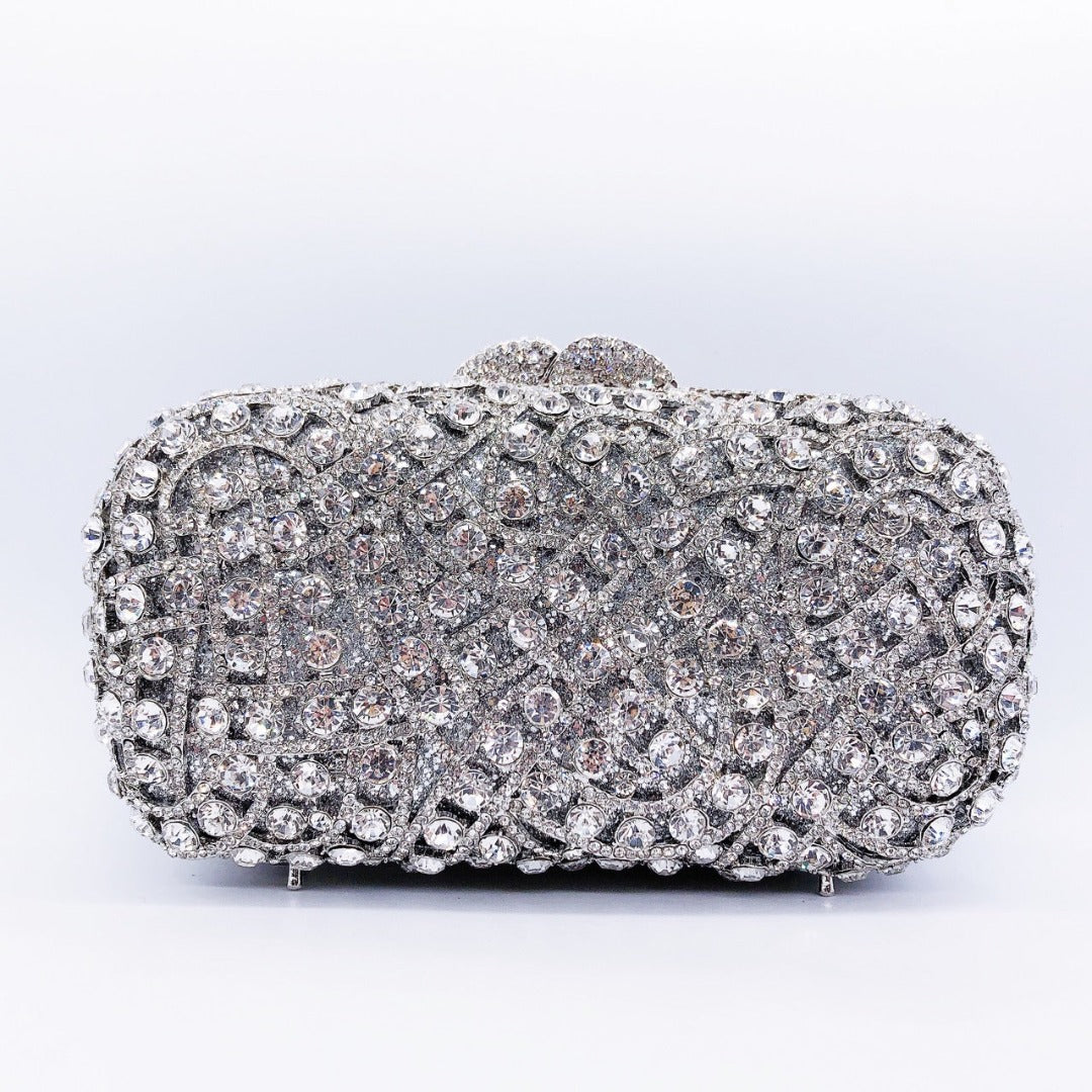 Silver Rhinestones Clutch Bag By Valentina