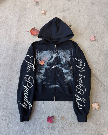 Photo Letter Graphic Zip Front Hoodie