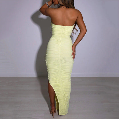Strapless Ruched Bodycon Maxi Dress