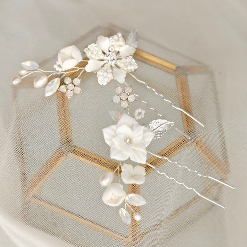 Penelope Pearl And Opal Wedding Hair Pin Set