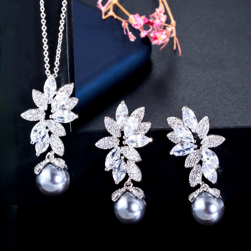 Ida Gray Pearl And Cz Bridal Jewelry Set