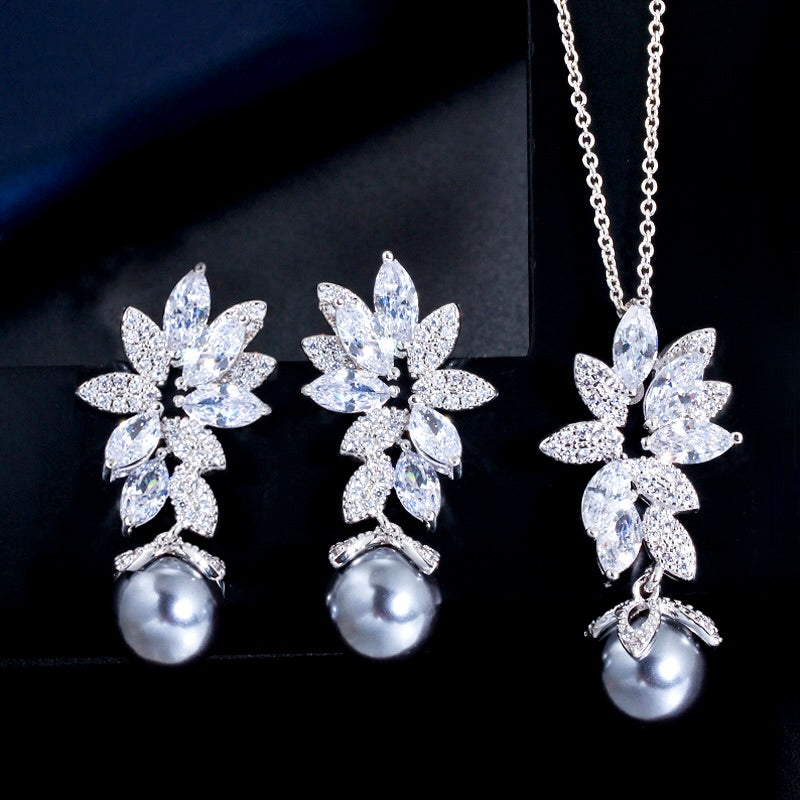 Ida Gray Pearl And Cz Bridal Jewelry Set