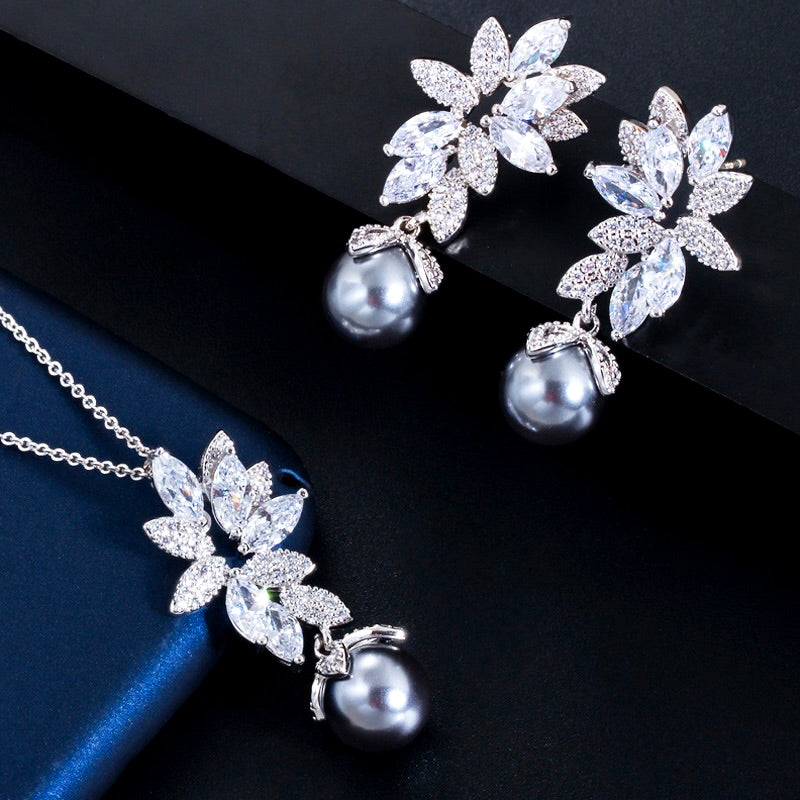 Ida Gray Pearl And Cz Bridal Jewelry Set