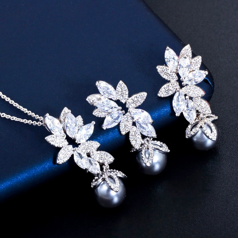 Ida Gray Pearl And Cz Bridal Jewelry Set