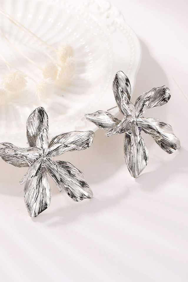 Large Floral Drop Earrings Silver