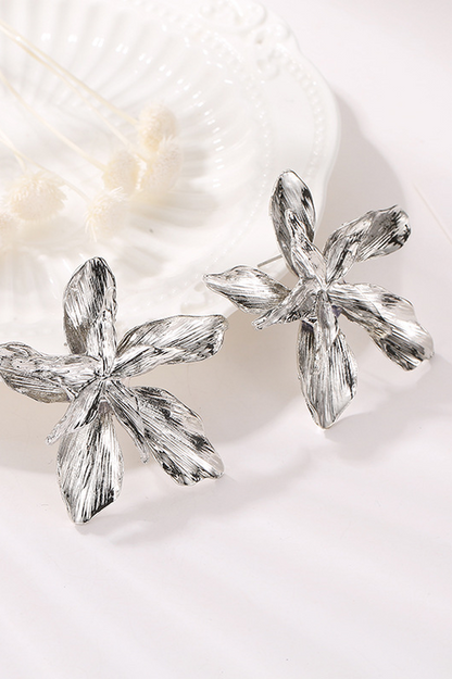 Large Floral Drop Earrings Silver