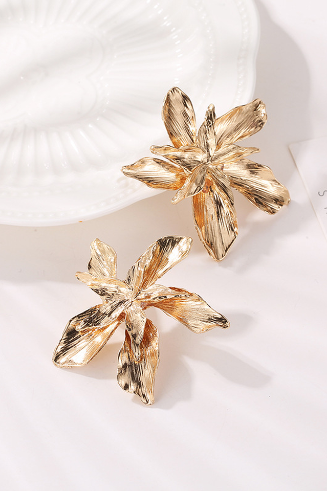 Large Floral Drop Earrings Gold