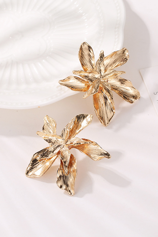 Large Floral Drop Earrings Gold
