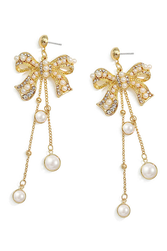 Bow Design Drop Earrings Gold