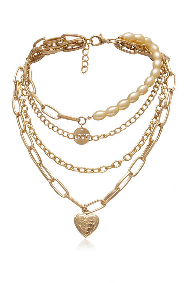 Layered Gothic Baroque Pearl Chunky Chain Necklace Gold